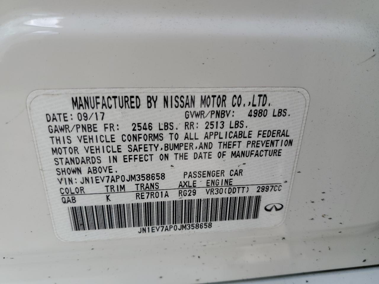2018 Infiniti Q50 Luxe VIN: JN1EV7AP0JM358658 Lot: 56922775
