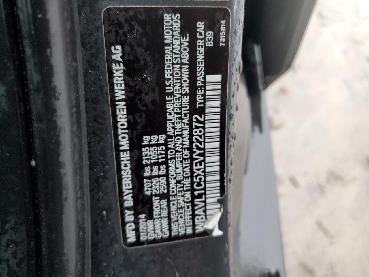 2014 BMW X1 xDrive28I VIN: WBAVL1C5XEVY22872 Lot: 54170135