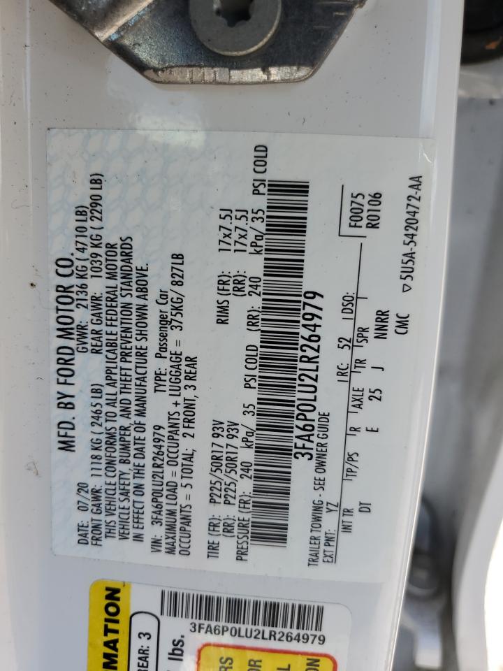 2020 Ford Fusion Se VIN: 3FA6P0LU2LR264979 Lot: 56529215