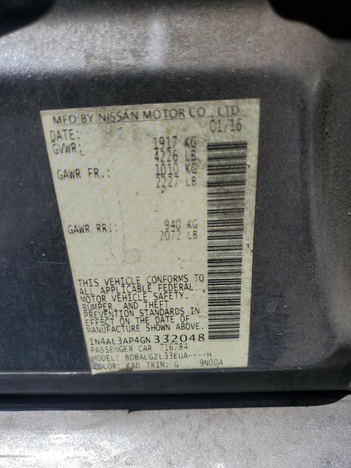 2016 Nissan Altima 2.5 VIN: 1N4AL3AP4GN332048 Lot: 57044525