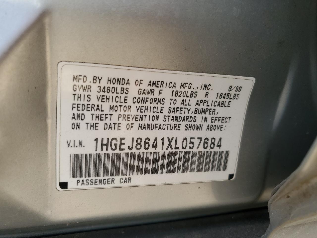 1999 Honda Civic Ex VIN: 1HGEJ8641XL057684 Lot: 57272945