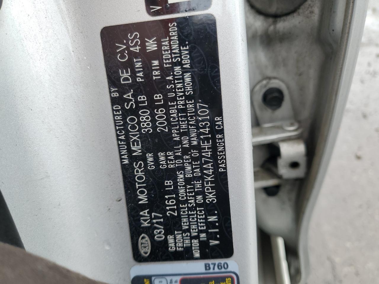 2017 Kia Forte Lx VIN: 3KPFK4A74HE143107 Lot: 55148305