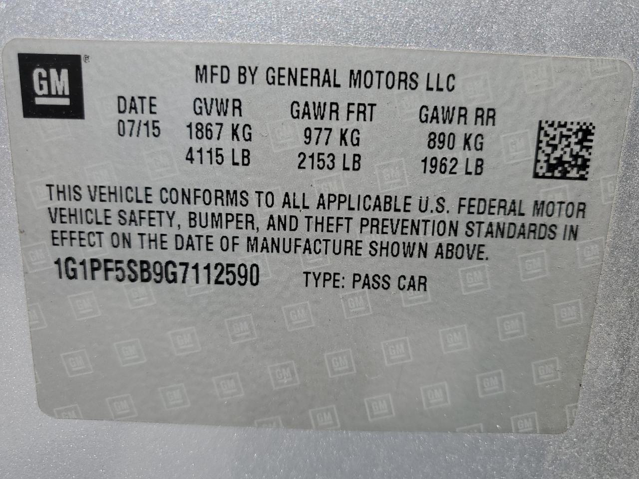 2016 Chevrolet Cruze Limited Lt VIN: 1G1PF5SB9G7112590 Lot: 57795565