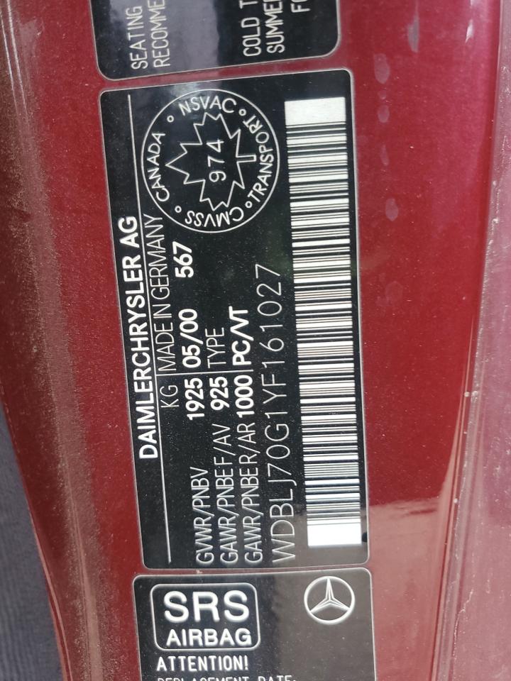 2000 Mercedes-Benz Clk 430 VIN: WDBLJ70G1YF161027 Lot: 56061195