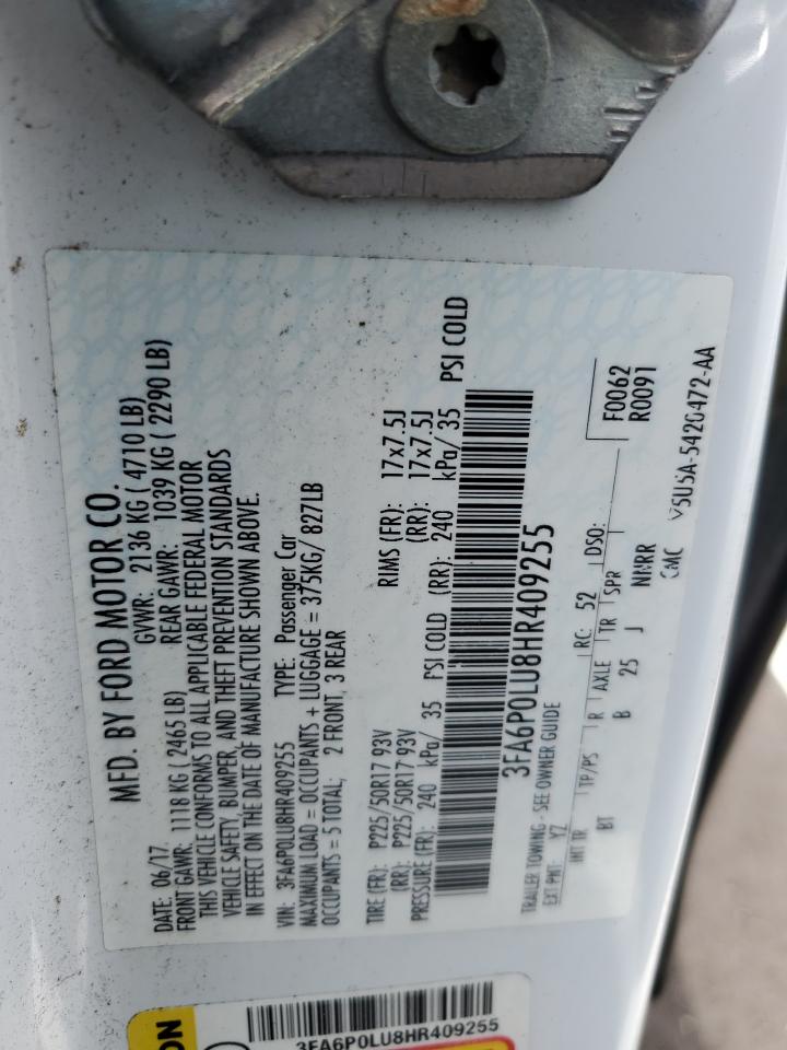 2017 Ford Fusion Se Hybrid VIN: 3FA6P0LU8HR409255 Lot: 54035855