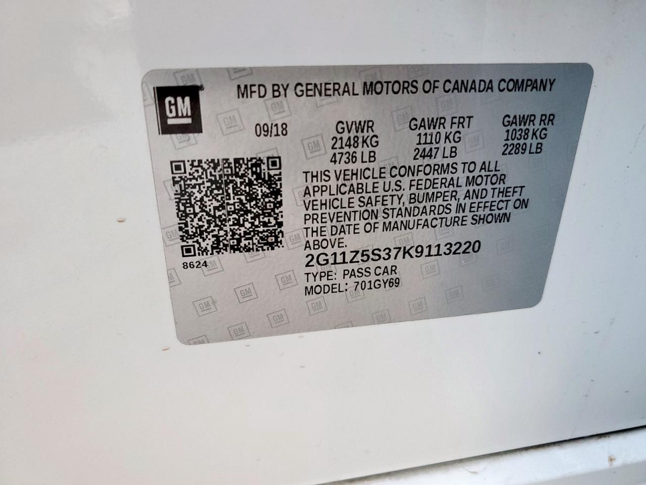 2G11Z5S37K9113220 CHEVROLET IMPALA 2019