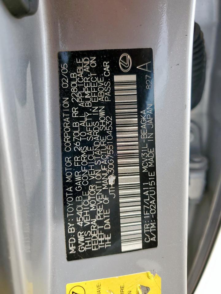 2005 Lexus Es 330 VIN: JTHBA30G755104532 Lot: 57099865