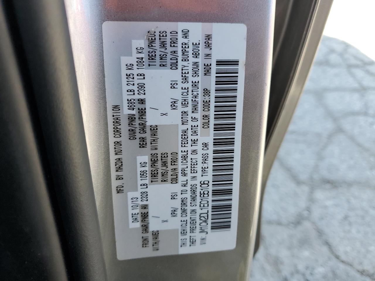 2014 Mazda 5 Grand Touring VIN: JM1CW2DL1E0165106 Lot: 58144635