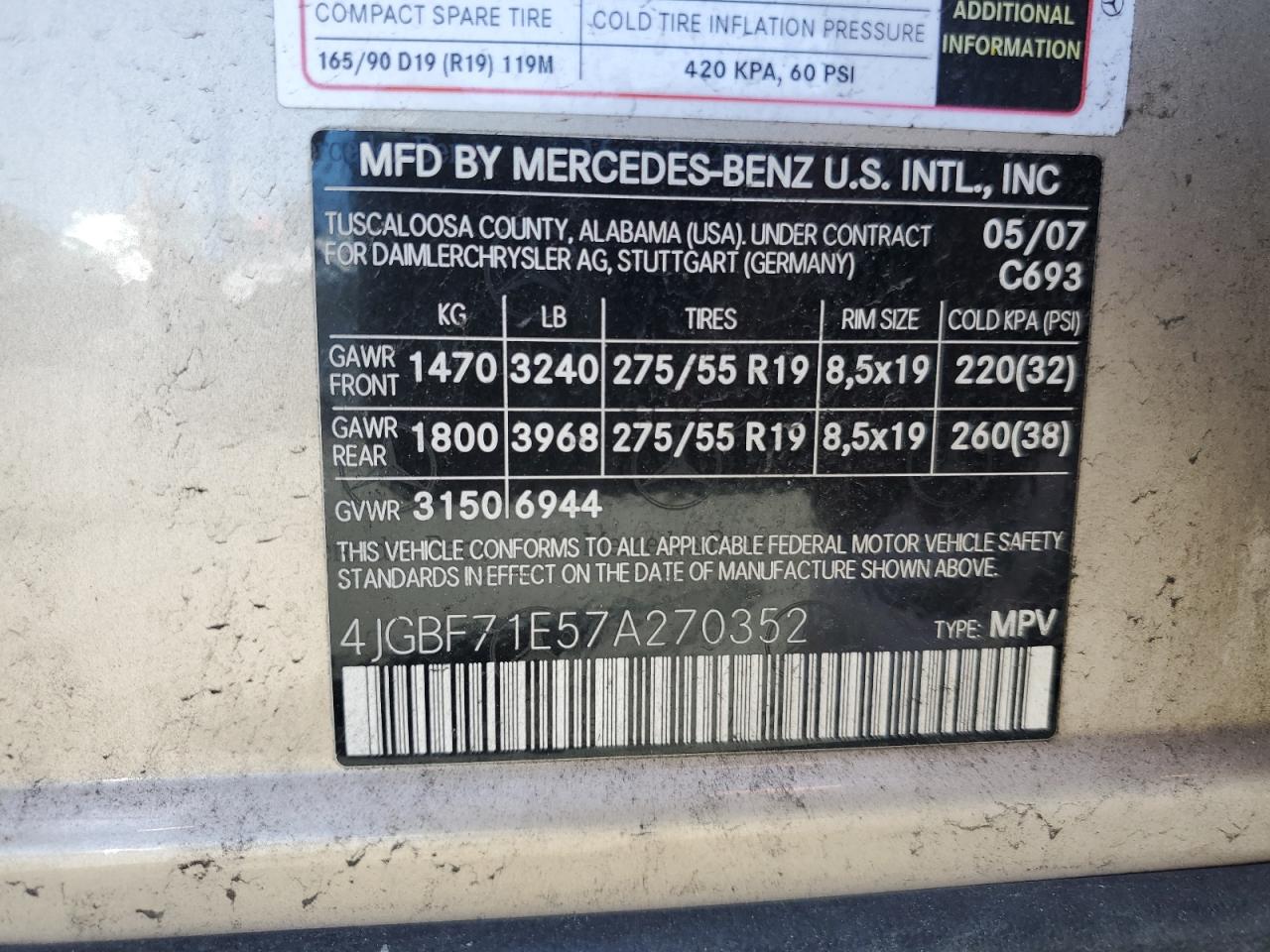 2007 Mercedes-Benz Gl 450 4Matic VIN: 4JGBF71E57A270352 Lot: 58658725