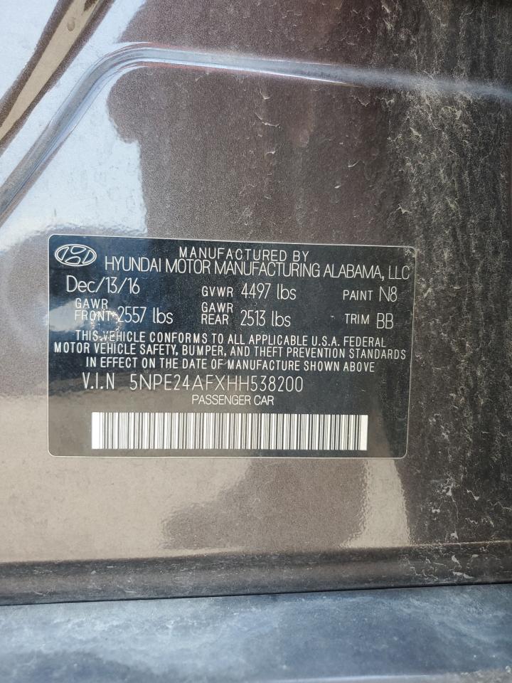 2017 Hyundai Sonata Se VIN: 5NPE24AFXHH538200 Lot: 57894325