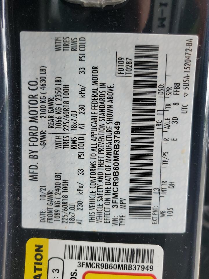 2021 Ford Bronco Sport Big Bend VIN: 3FMCR9B60MRB37949 Lot: 56360035