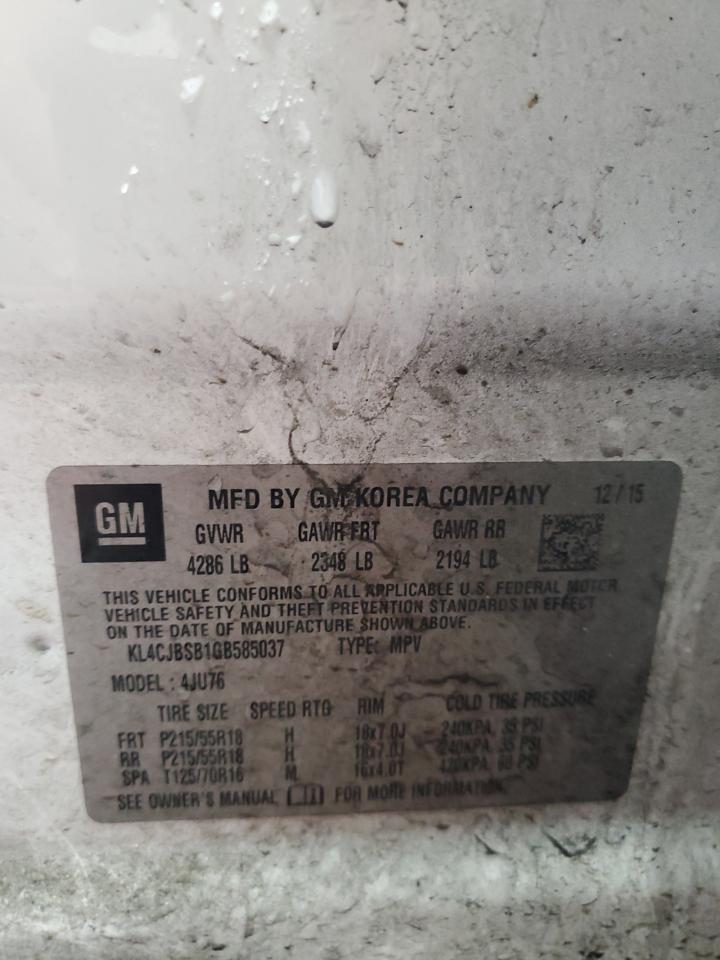 2016 Buick Encore Convenience VIN: KL4CJBSB1GB585037 Lot: 56473995