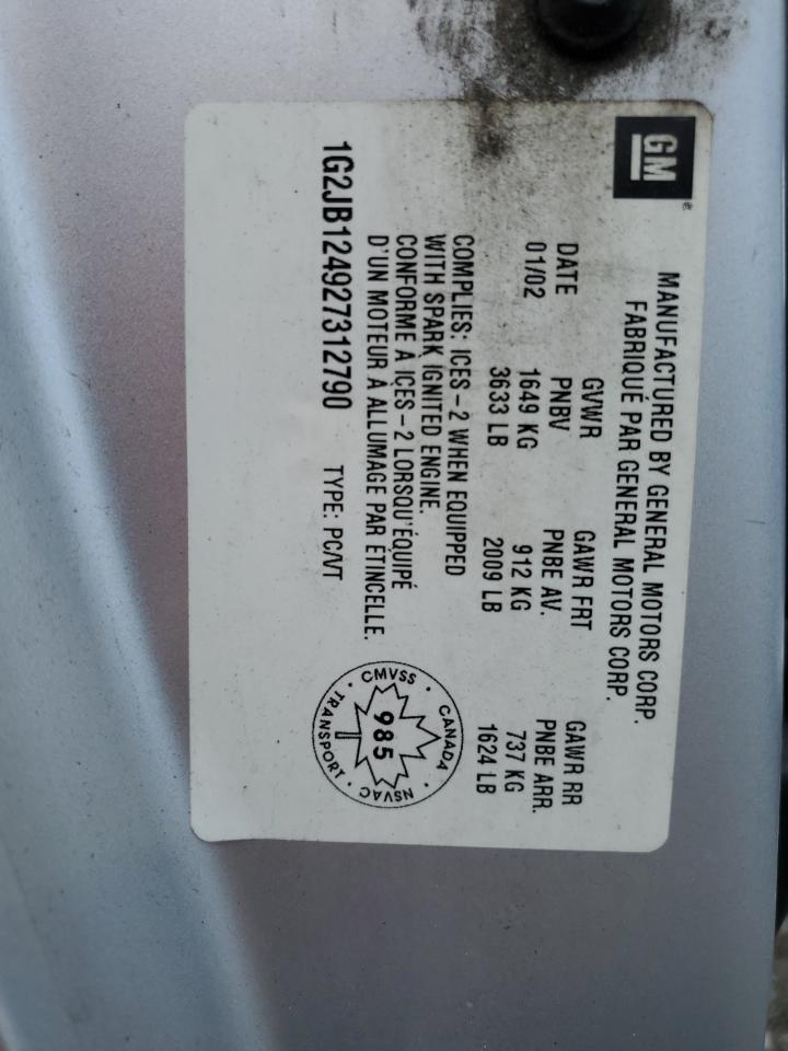 2002 Pontiac Sunfire Se VIN: 1G2JB124927312790 Lot: 55923795