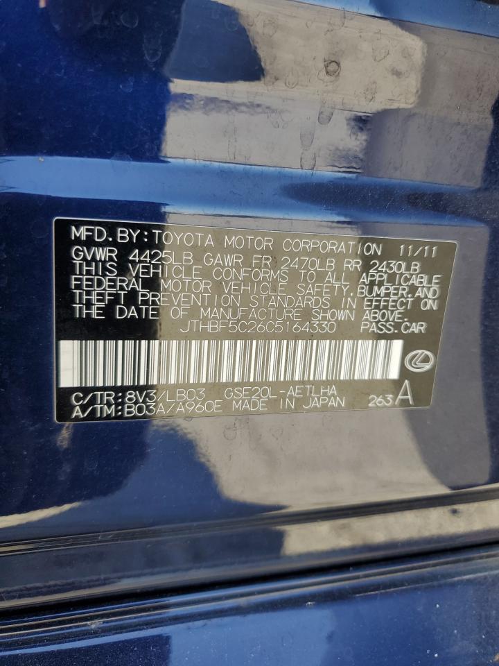 2012 Lexus Is 250 VIN: JTHBF5C26C5164330 Lot: 59056855