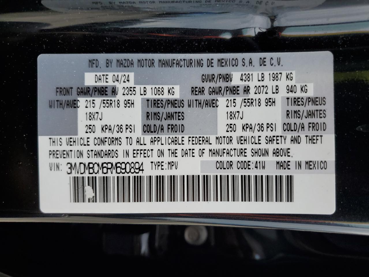 2024 Mazda Cx-30 Preferred VIN: 3MVDMBCM6RM690894 Lot: 56848025