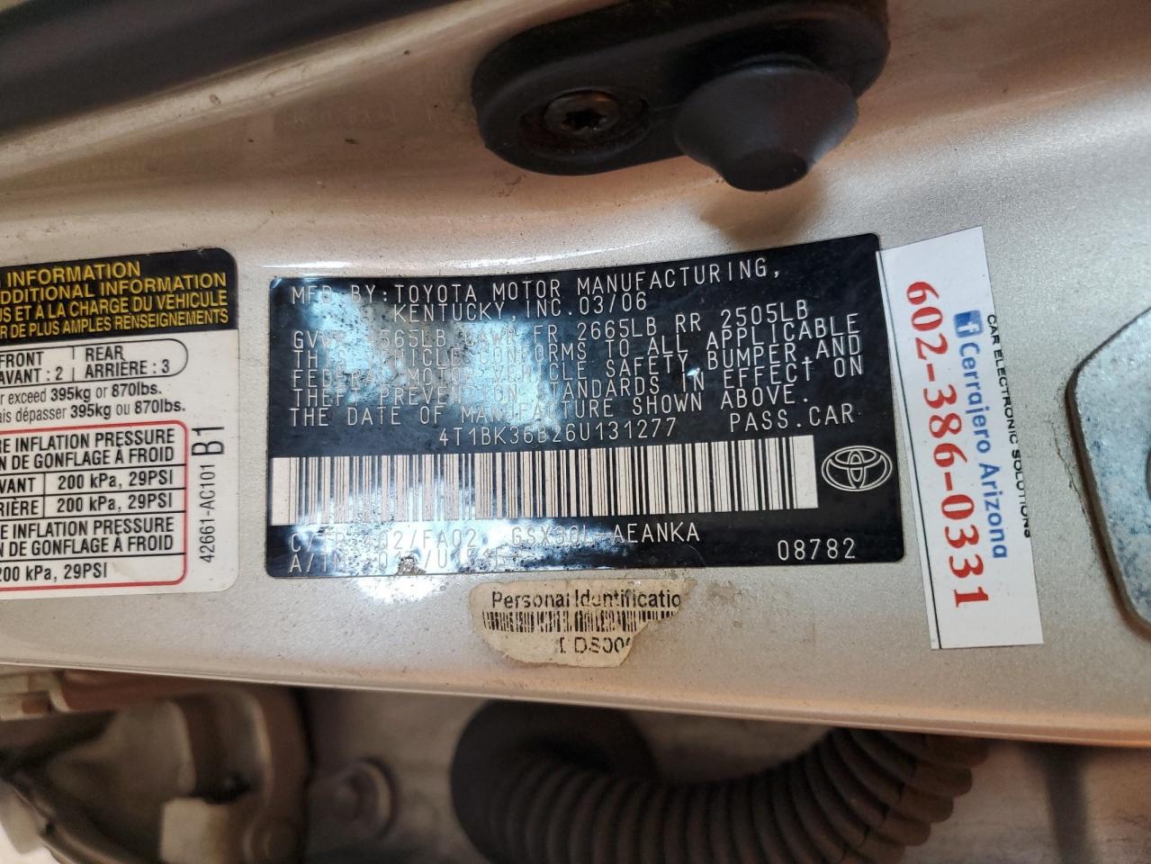 2006 Toyota Avalon Xl VIN: 4T1BK36B26U131277 Lot: 56243055