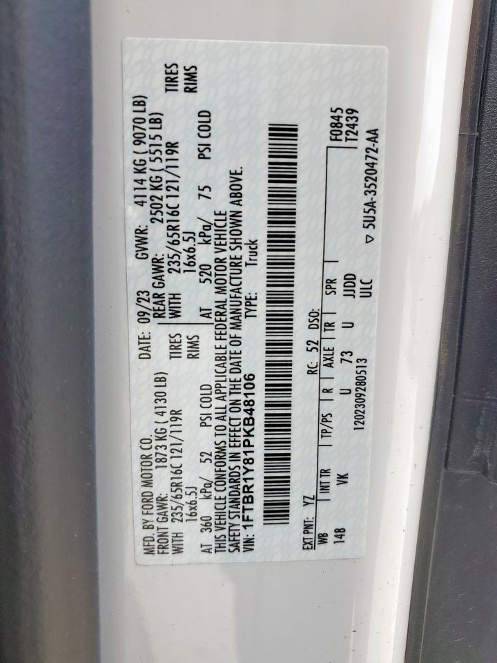 2023 Ford Transit T-250 VIN: 1FTBR1Y81PKB48106 Lot: 57442685