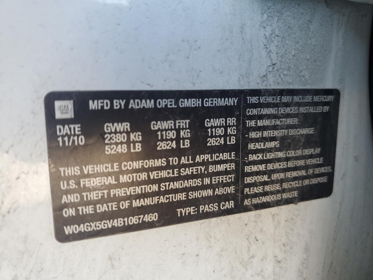 2011 Buick Regal Cxl VIN: W04GX5GV4B1067460 Lot: 57021335