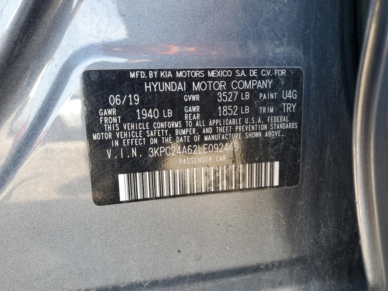 2020 Hyundai Accent Se VIN: 3KPC24A62LE092449 Lot: 55903875
