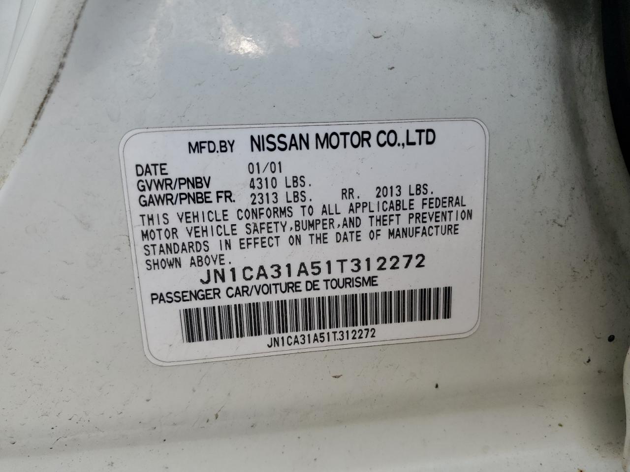 2001 Nissan Maxima Gxe VIN: JN1CA31A51T312272 Lot: 56781235
