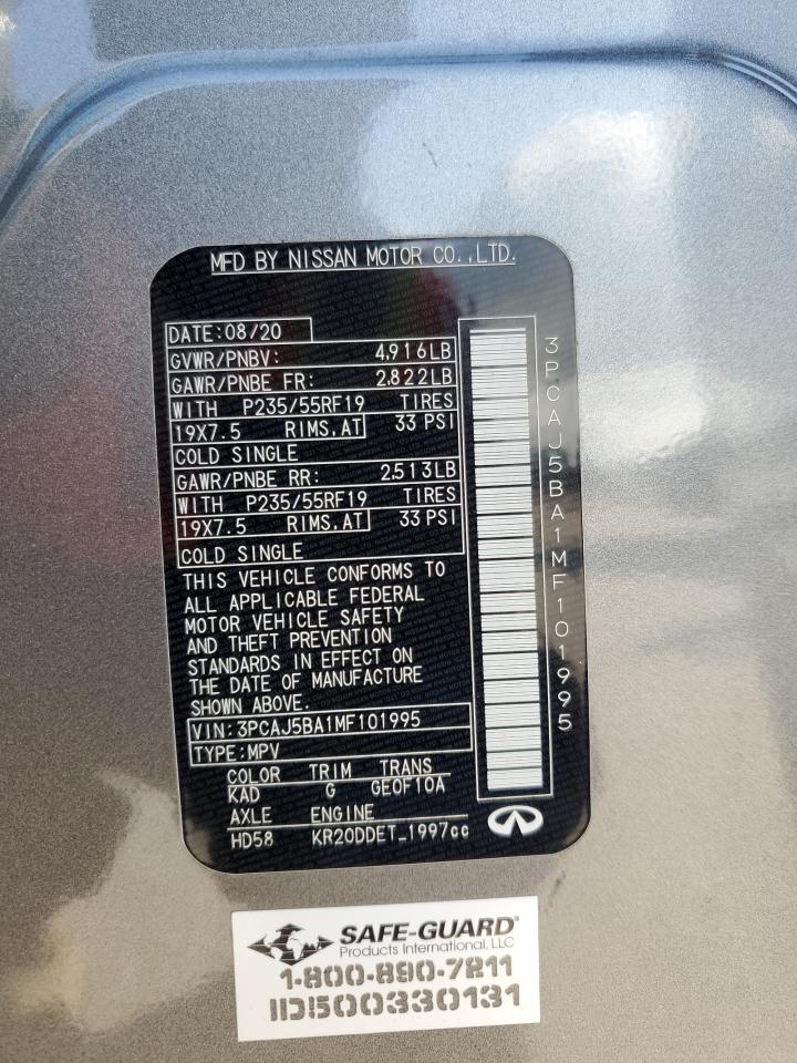 2021 Infiniti Qx50 Luxe VIN: 3PCAJ5BA1MF101995 Lot: 57129385