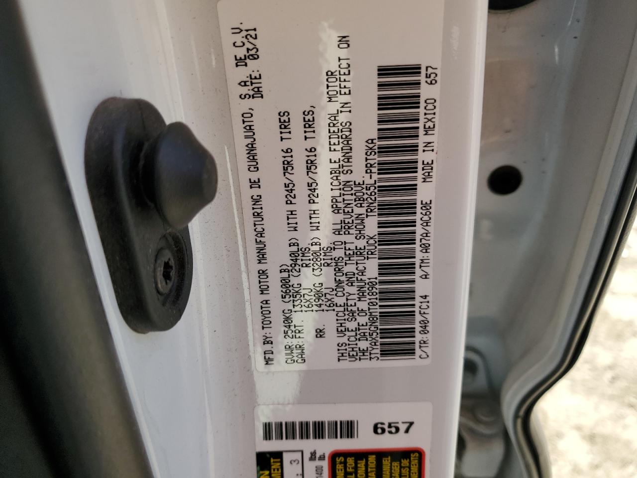 2021 Toyota Tacoma Double Cab VIN: 3TYAX5GN8MT018901 Lot: 57465825