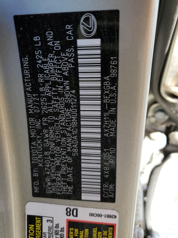 2021 Lexus Es 300H VIN: 58ADA1C18MU011274 Lot: 56157935