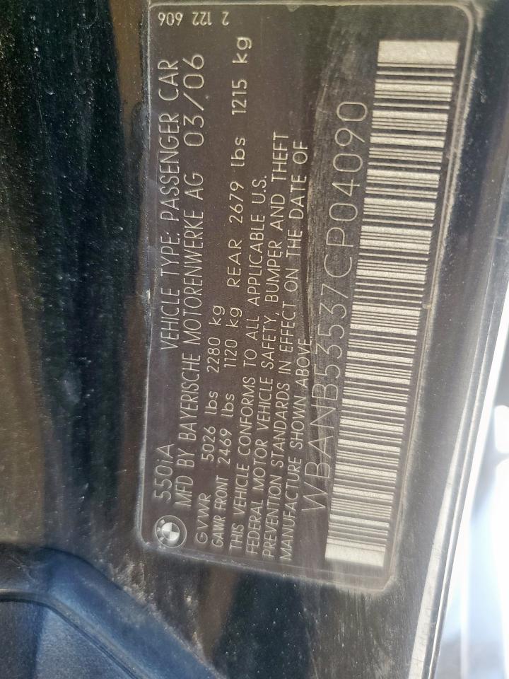 2007 BMW 550 I VIN: WBANB53537CP04090 Lot: 56846335