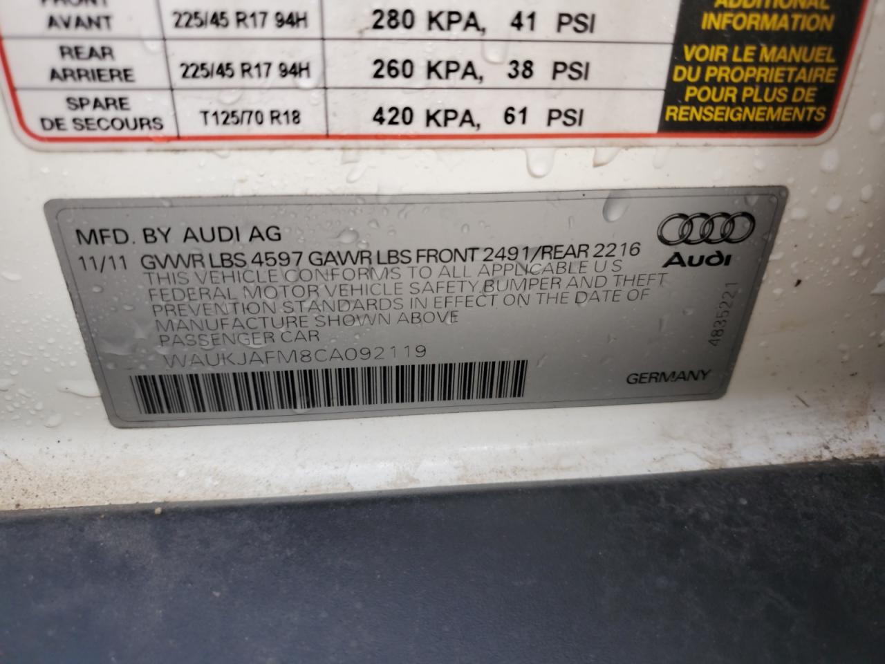2012 Audi A3 Premium Plus VIN: WAUKJAFM8CA092119 Lot: 54828195