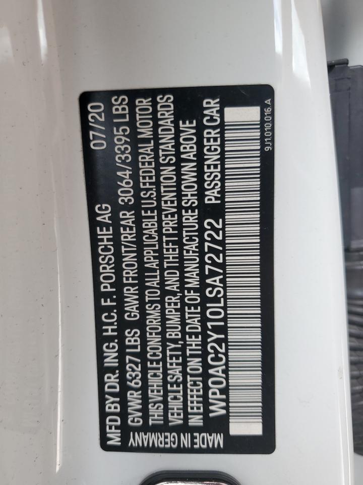 2020 Porsche Taycan Turbo VIN: WP0AC2Y10LSA72722 Lot: 56391895