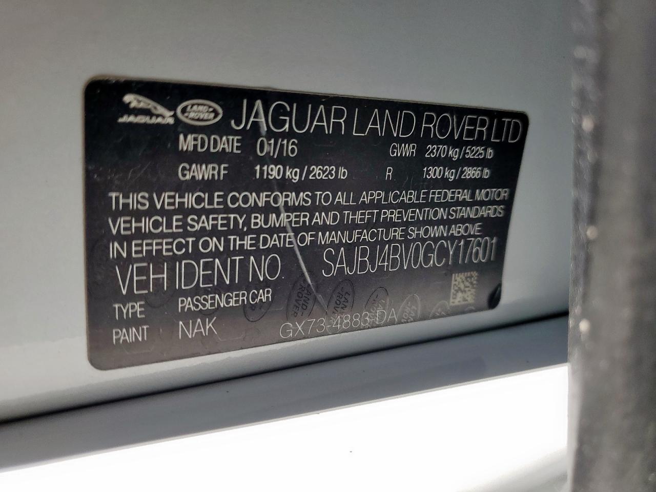 2016 Jaguar Xf Premium VIN: SAJBJ4BV0GCY17601 Lot: 58599135