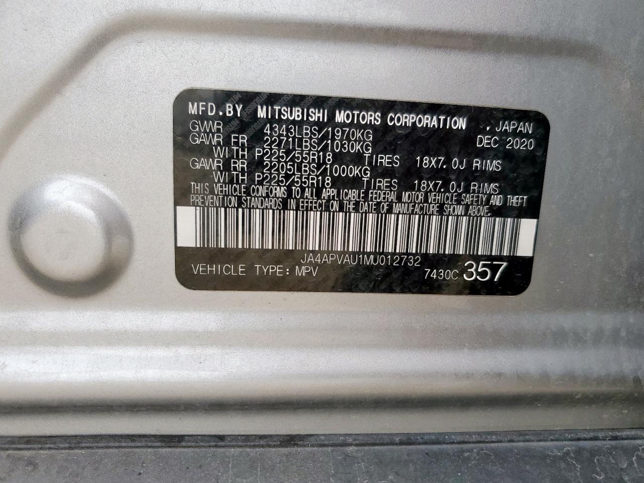 2021 Mitsubishi Outlander Sport Se VIN: JA4APVAU1MU012732 Lot: 57189035