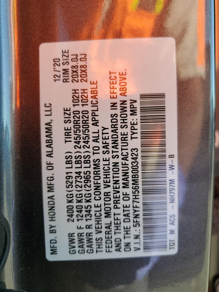 2021 Honda Passport Exl VIN: 5FNYF7H56MB003423 Lot: 55994525