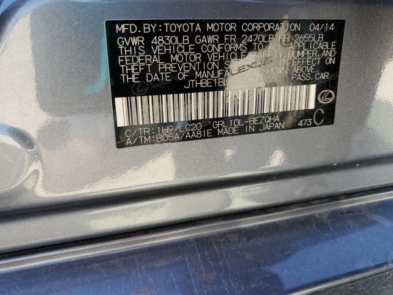 2014 Lexus Gs 350 VIN: JTHBE1BL3E5038855 Lot: 57054105
