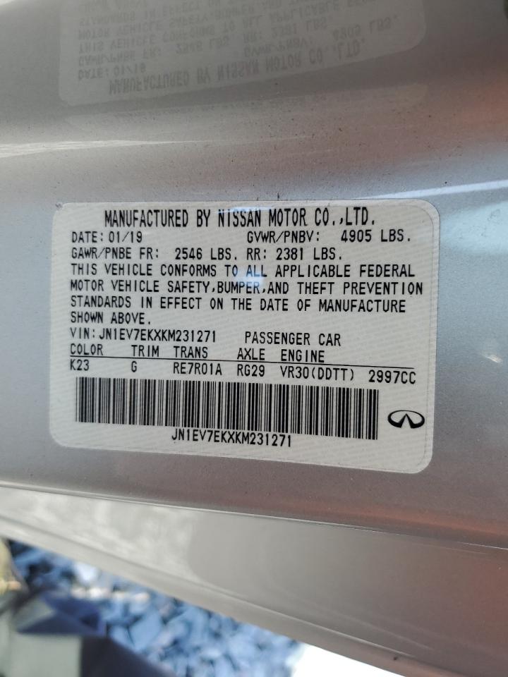 2019 Infiniti Q60 Pure VIN: JN1EV7EKXKM231271 Lot: 57144055