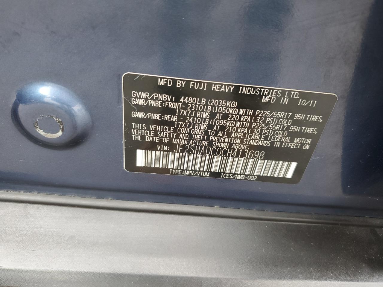 2012 Subaru Forester 2.5X Premium VIN: JF2SHADC0CH413698 Lot: 57636565