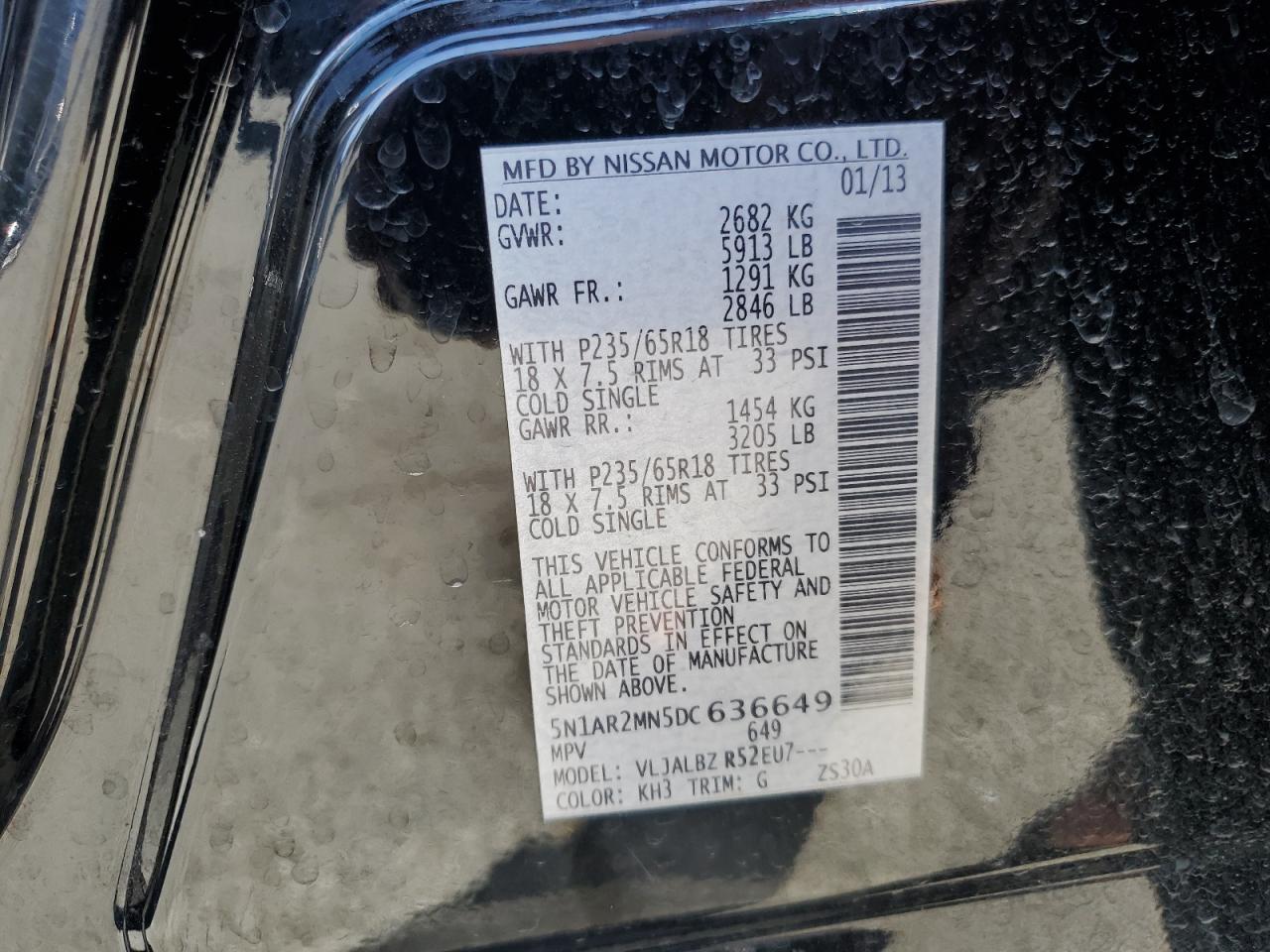 2013 Nissan Pathfinder S VIN: 5N1AR2MN5DC636649 Lot: 56688885