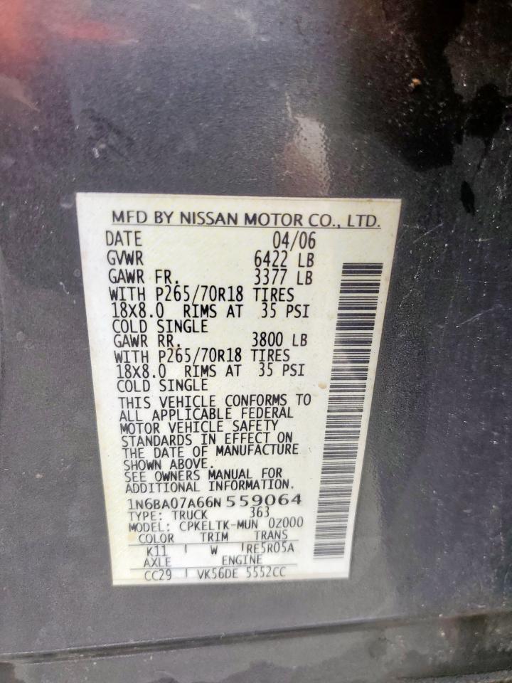 2006 Nissan Titan Xe VIN: 1N6BA07A66N559064 Lot: 58751155