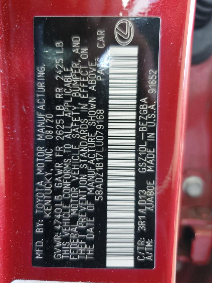 2020 Lexus Es 350 VIN: 58ADZ1B17LU079168 Lot: 56488755