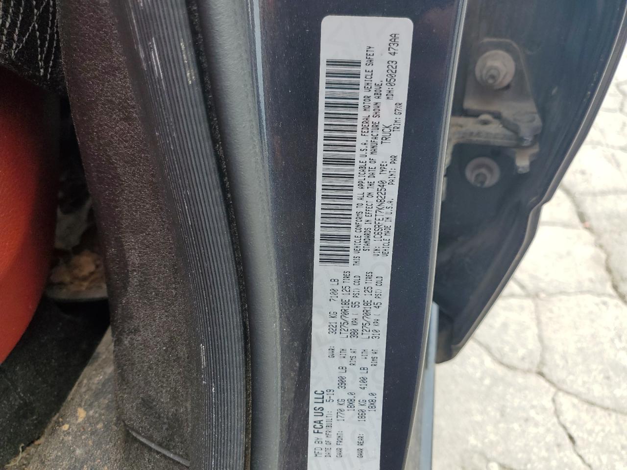 2019 Ram 1500 Rebel VIN: 1C6SRFET7KN822540 Lot: 56976395
