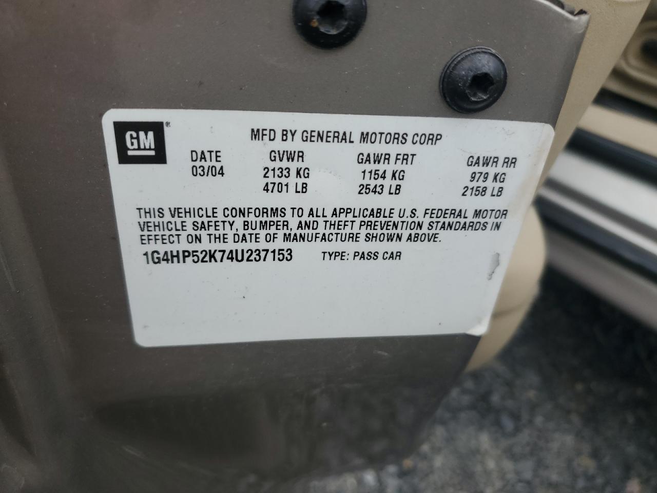 2004 Buick Lesabre Custom VIN: 1G4HP52K74U237153 Lot: 56644595