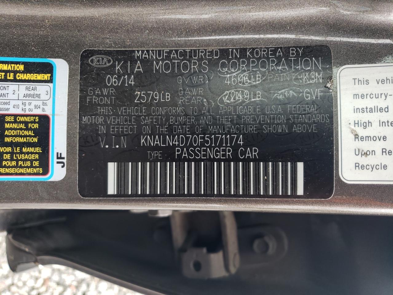 2015 Kia Cadenza Premium VIN: KNALN4D70F5171174 Lot: 58305045