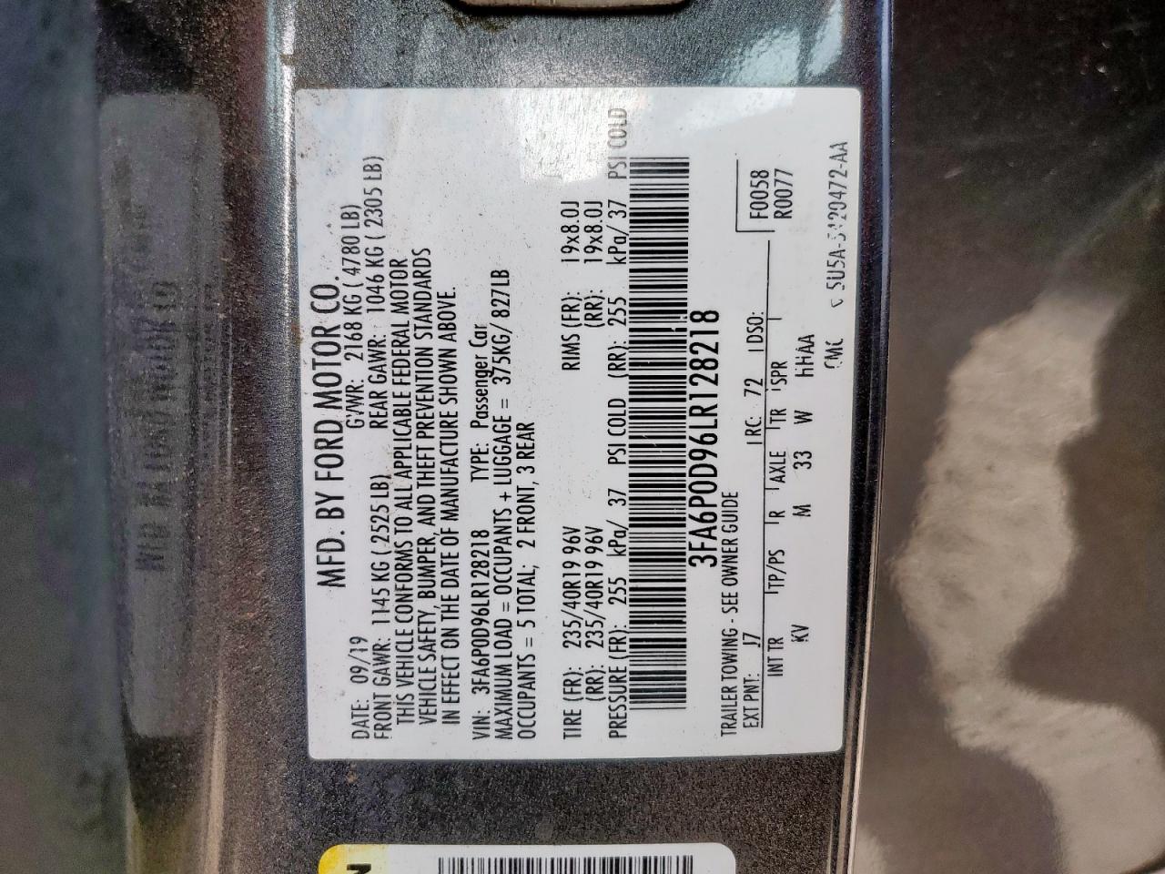 3FA6P0D96LR128218 FORD FUSION 2020