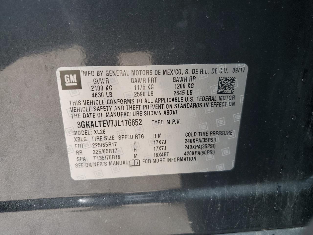 2018 GMC Terrain Sle VIN: 3GKALTEV7JL176652 Lot: 56827525