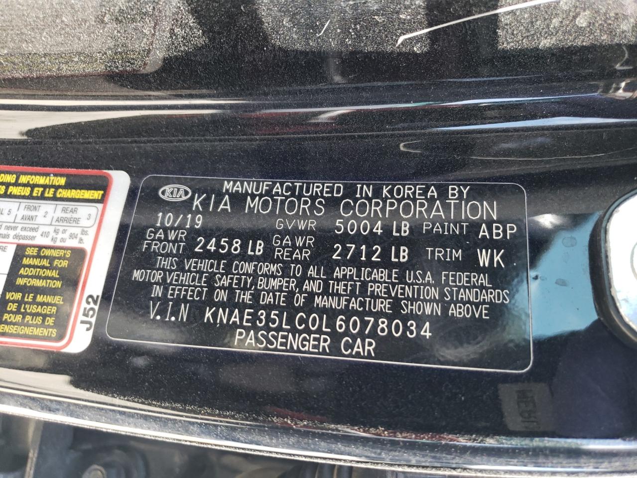 2020 Kia Stinger Gt VIN: KNAE35LC0L6078034 Lot: 57151585