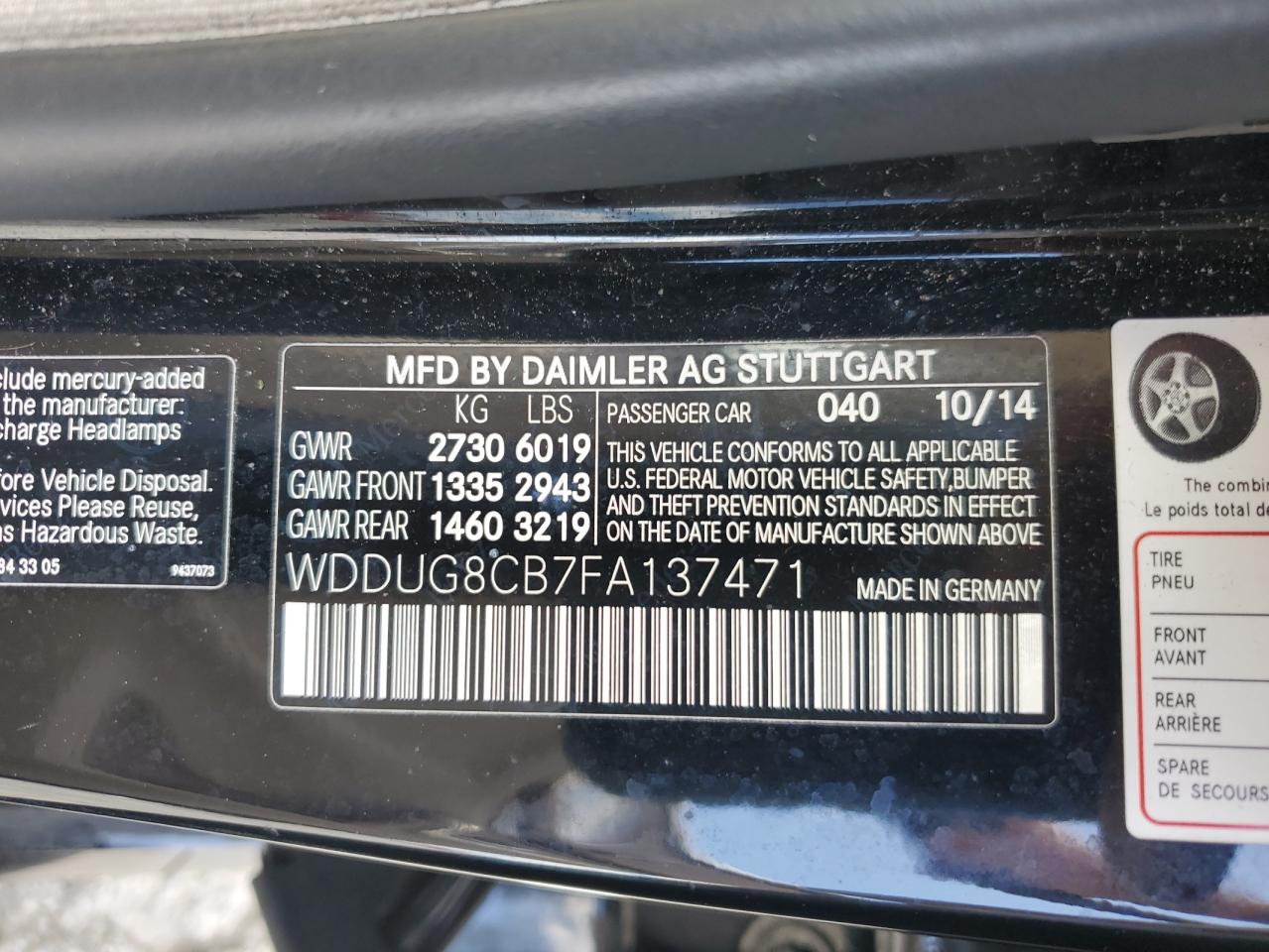 2015 Mercedes-Benz S 550 VIN: WDDUG8CB7FA137471 Lot: 56973145