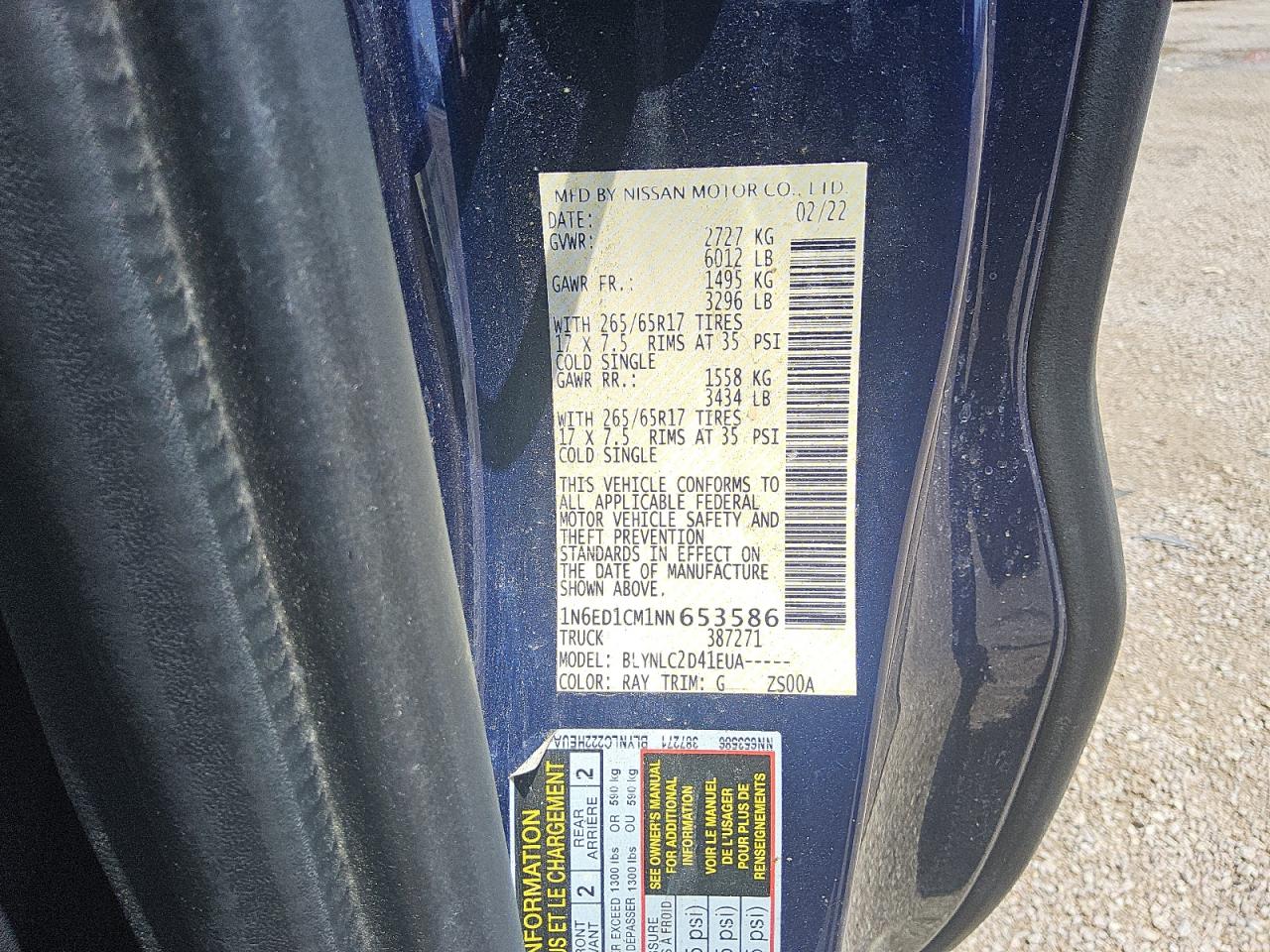 2022 Nissan Frontier S VIN: 1N6ED1CM1NN653586 Lot: 55095415