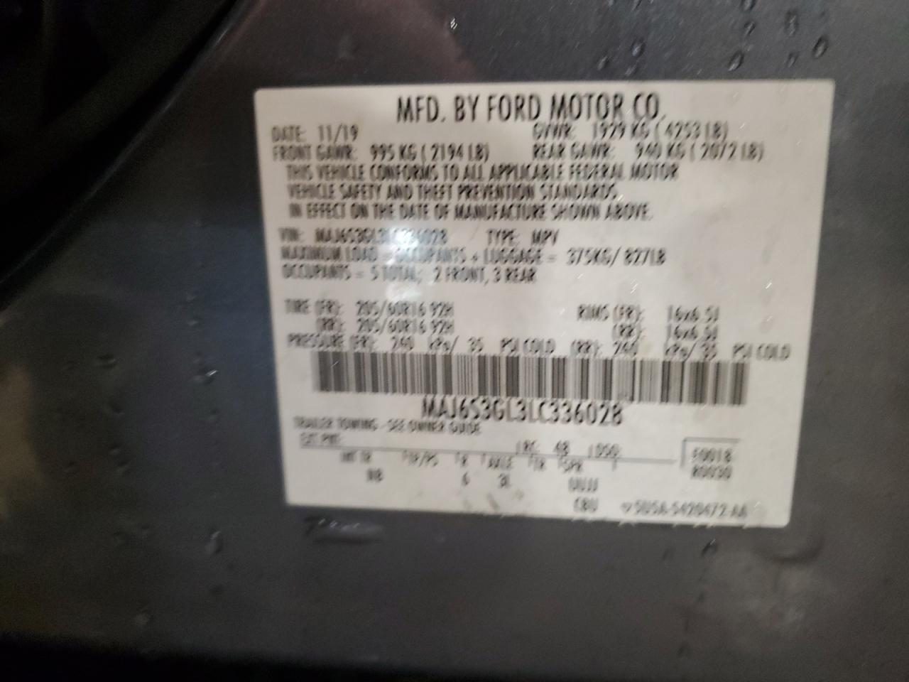 2020 Ford Ecosport Se VIN: MAJ6S3GL3LC336028 Lot: 53247165