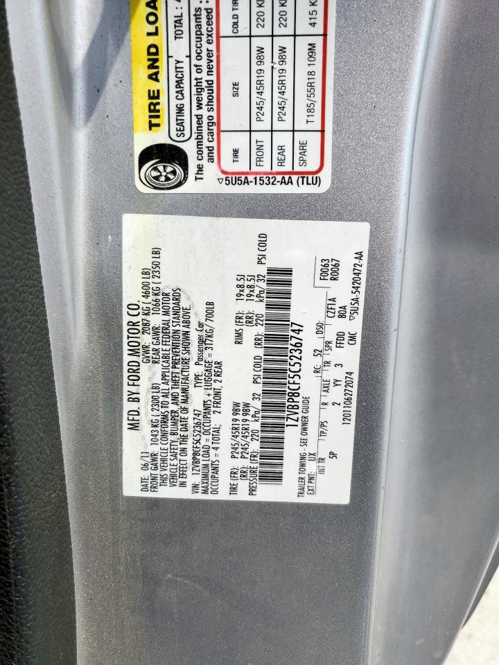2012 Ford Mustang Gt VIN: 1ZVBP8CF5C5236747 Lot: 57488165