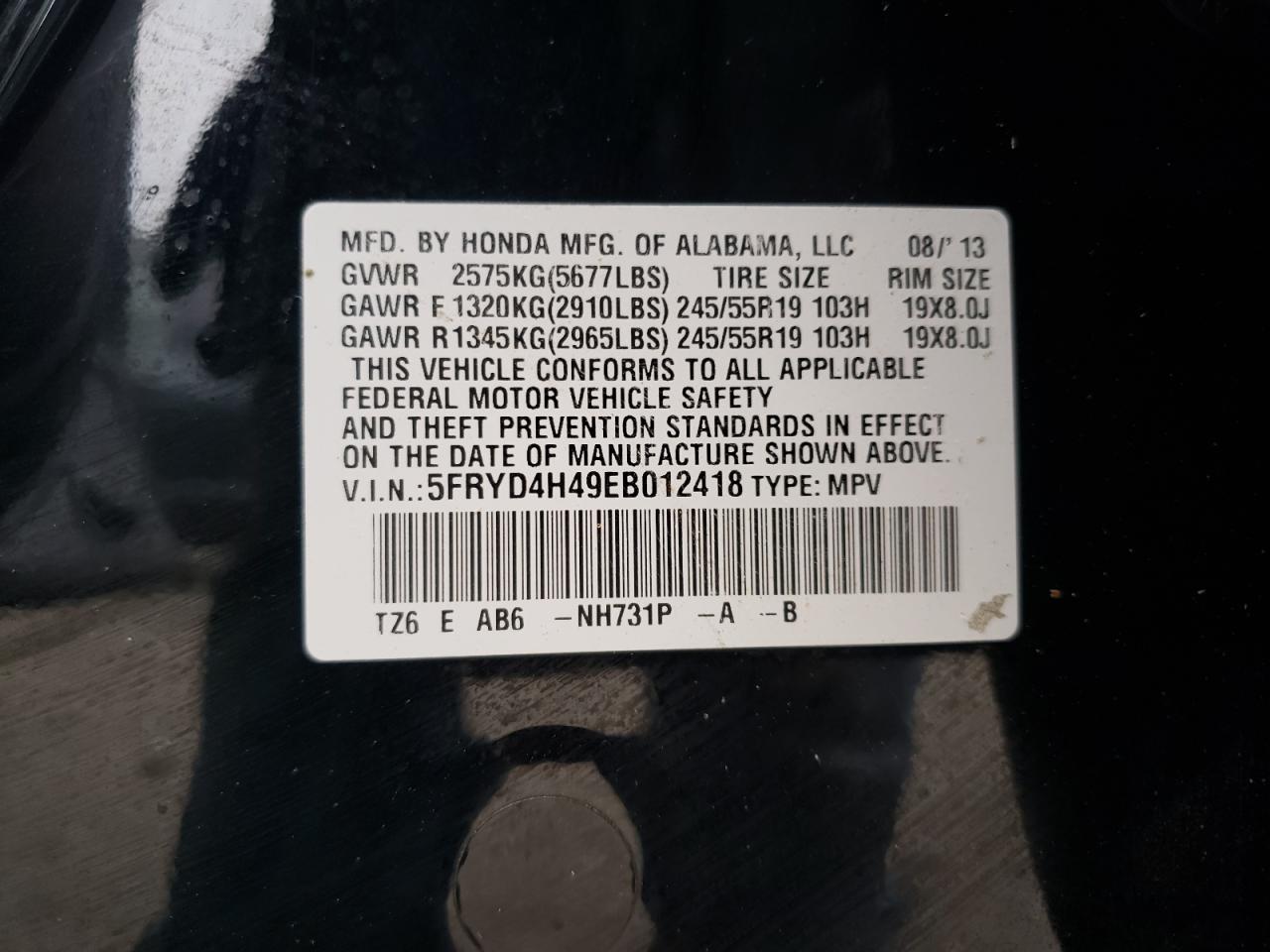 2014 Acura Mdx Technology VIN: 5FRYD4H49EB012418 Lot: 55061125